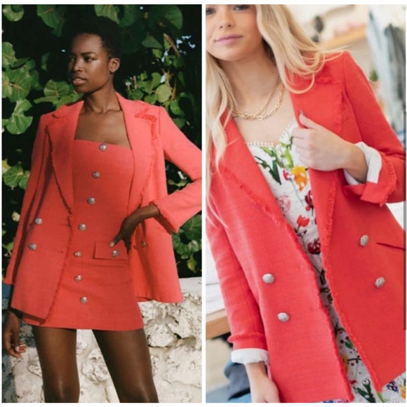 Veronica Beard Nayeli Fringe Dickey Jacket Long Line Watermelon Size 2 - Picture 3 of 16